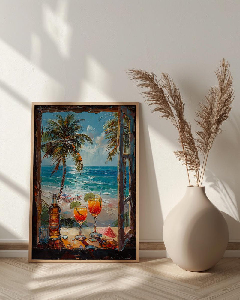 Miami Wall Art, Open Window View, South Beach Print, Tropical Ocean Painting, Florida Home Decor