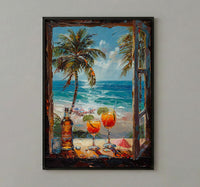 Miami Wall Art, Open Window View, South Beach Print, Tropical Ocean Painting, Florida Home Decor
