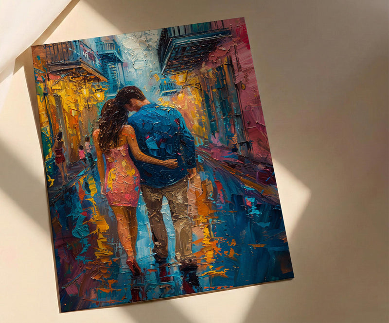 New Orleans Wall Art, French Quarter Couple Print, Jazz City Painting, Colorful Street Decor, Romantic Travel Gift