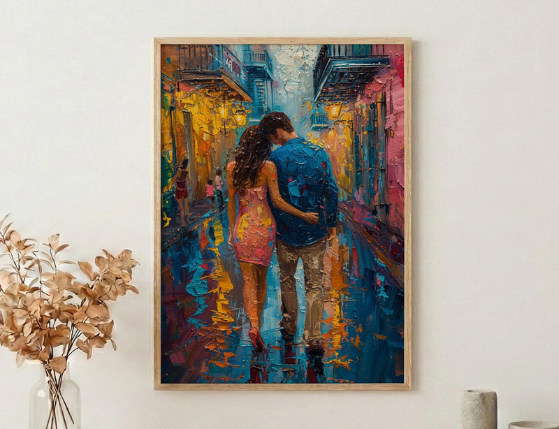New Orleans Wall Art, French Quarter Couple Print, Jazz City Painting, Colorful Street Decor, Romantic Travel Gift