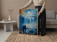 Niagara Falls Wall Art, Waterfall Landscape Print, Romantic Couple Painting, Nature Lover Gift, Impasto Water Art