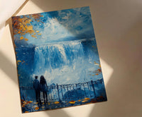 Niagara Falls Wall Art, Waterfall Landscape Print, Romantic Couple Painting, Nature Lover Gift, Impasto Water Art
