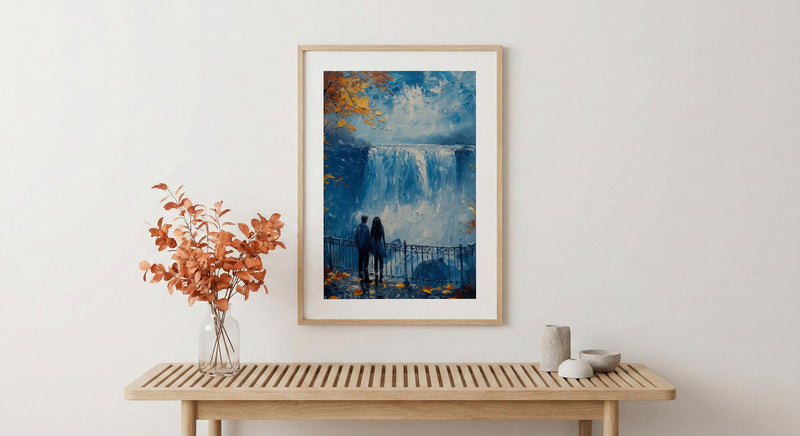 Niagara Falls Wall Art, Waterfall Landscape Print, Romantic Couple Painting, Nature Lover Gift, Impasto Water Art