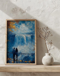 Niagara Falls Wall Art, Waterfall Landscape Print, Romantic Couple Painting, Nature Lover Gift, Impasto Water Art
