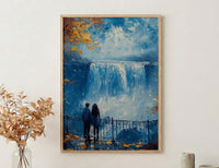 Niagara Falls Wall Art, Waterfall Landscape Print, Romantic Couple Painting, Nature Lover Gift, Impasto Water Art