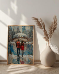 Chicago Wall Art, Cloud Gate Bean Print, City Skyline Painting, Urban Couple Decor, Romantic Cityscape Art