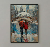 Chicago Wall Art, Cloud Gate Bean Print, City Skyline Painting, Urban Couple Decor, Romantic Cityscape Art