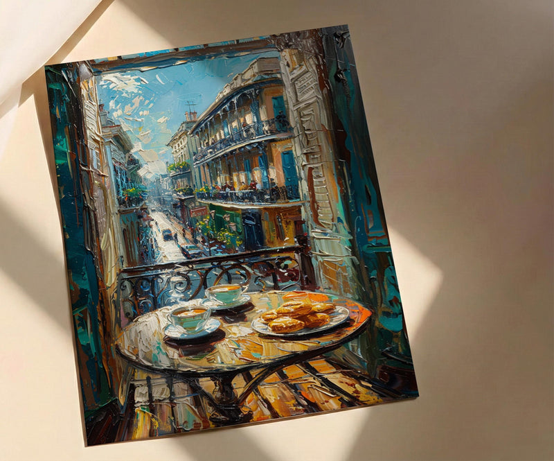 New Orleans Wall Art, Open Window View, French Quarter Balcony Print, Jazz Decor, Cafe Du Monde Vibe