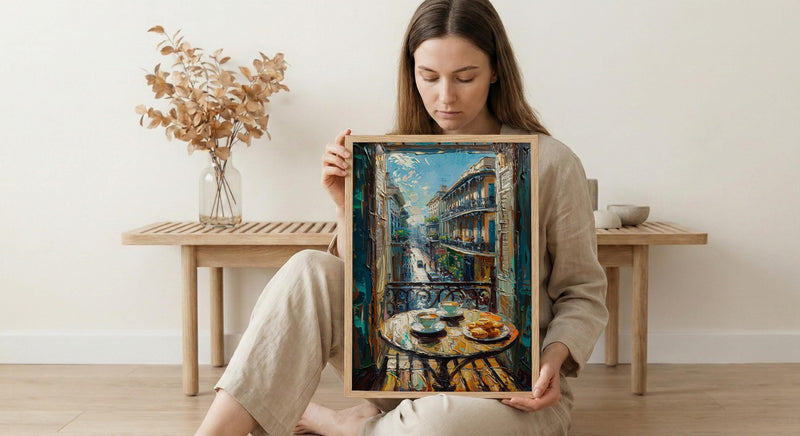 New Orleans Wall Art, Open Window View, French Quarter Balcony Print, Jazz Decor, Cafe Du Monde Vibe