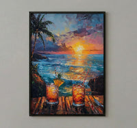 Hawaii Wall Art, Tropical Window View, Beach Sunset Print, Tiki Bar Decor, Ocean Landscape Painting