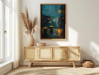Seattle Wall Art, Rainy Window View, Space Needle Print, Coffee Lover Decor, Moody City Painting