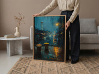 Seattle Wall Art, Rainy Window View, Space Needle Print, Coffee Lover Decor, Moody City Painting