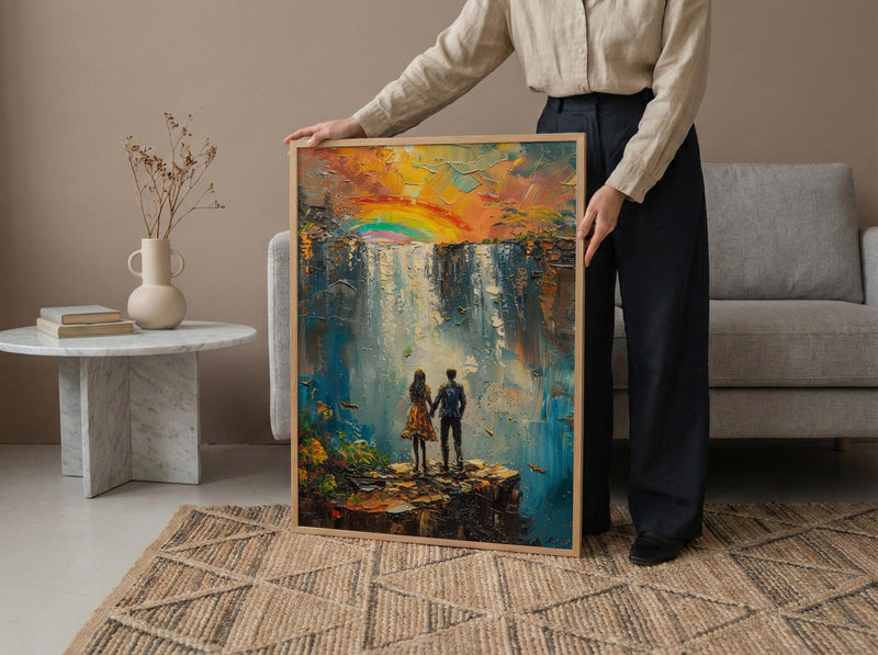 Victoria Falls Poster, Waterfall Landscape Art Print, Zimbabwe Nature Wall Art, Romantic Couple Decor, Mist Rainbow Painting