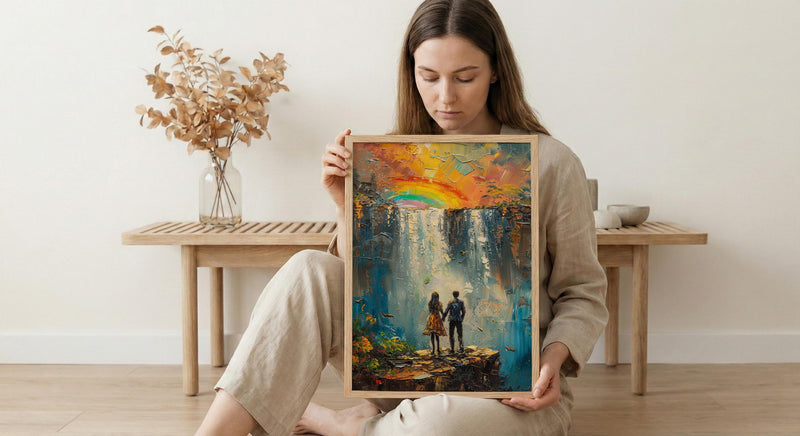 Victoria Falls Poster, Waterfall Landscape Art Print, Zimbabwe Nature Wall Art, Romantic Couple Decor, Mist Rainbow Painting