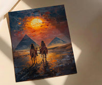 Egypt Poster, Pyramids of Giza Art Print, Ancient History Wall Art, Camel Desert Painting, Romantic Travel Gift