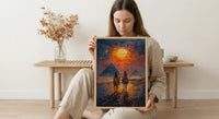Egypt Poster, Pyramids of Giza Art Print, Ancient History Wall Art, Camel Desert Painting, Romantic Travel Gift