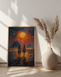 Egypt Poster, Pyramids of Giza Art Print, Ancient History Wall Art, Camel Desert Painting, Romantic Travel Gift