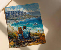 South Africa Wall Art, Cape Town Art Print, Table Mountain Poster, Ocean View Painting, Coastal Landscape Decor