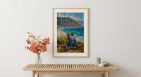 South Africa Wall Art, Cape Town Art Print, Table Mountain Poster, Ocean View Painting, Coastal Landscape Decor