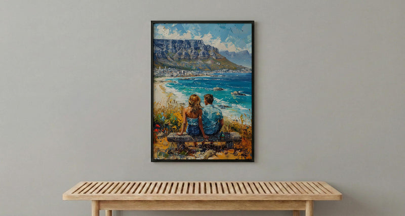 South Africa Wall Art, Cape Town Art Print, Table Mountain Poster, Ocean View Painting, Coastal Landscape Decor