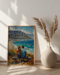 South Africa Wall Art, Cape Town Art Print, Table Mountain Poster, Ocean View Painting, Coastal Landscape Decor