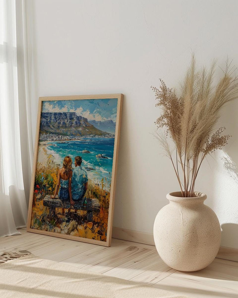 South Africa Wall Art, Cape Town Art Print, Table Mountain Poster, Ocean View Painting, Coastal Landscape Decor