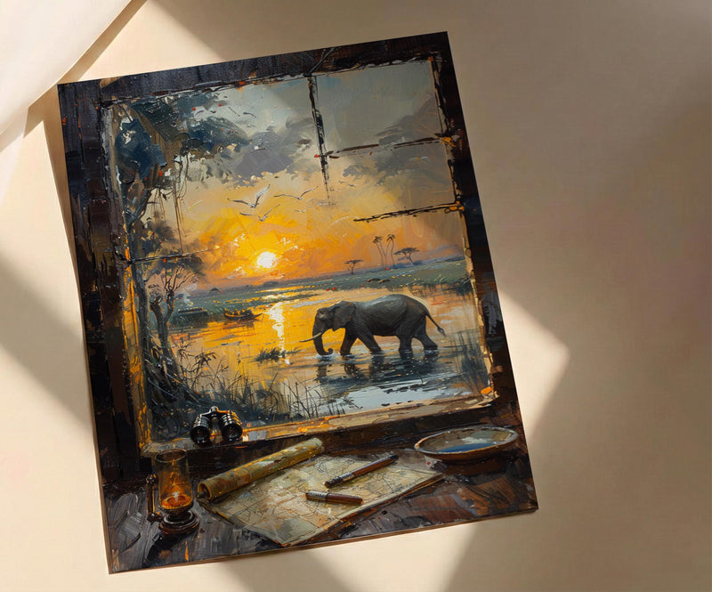 Impasto Safari Window Wall Art - Elephant Print
