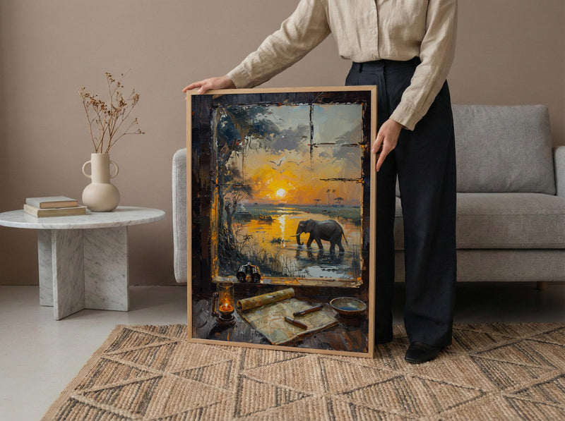 Impasto Safari Window Wall Art - Elephant Print