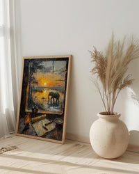 Impasto Safari Window Wall Art - Elephant Print