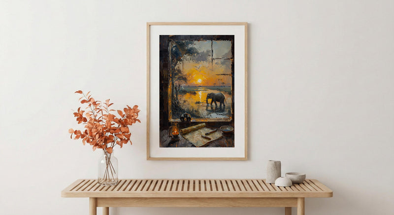 Impasto Safari Window Wall Art - Elephant Print