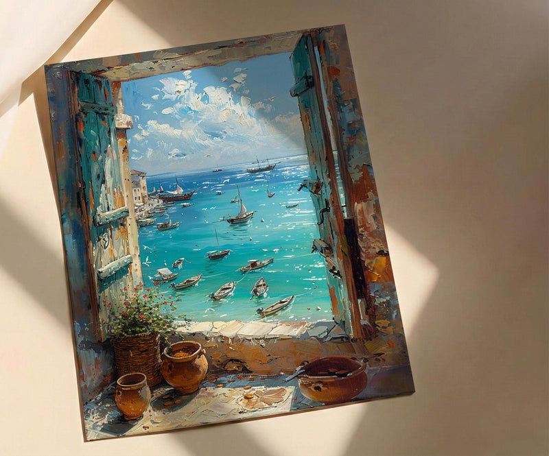 Impasto Zanzibar Ocean Window Wall Art - Tropical Art Print