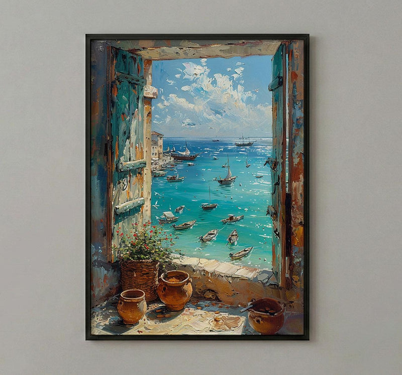 Impasto Zanzibar Ocean Window Wall Art - Tropical Art Print