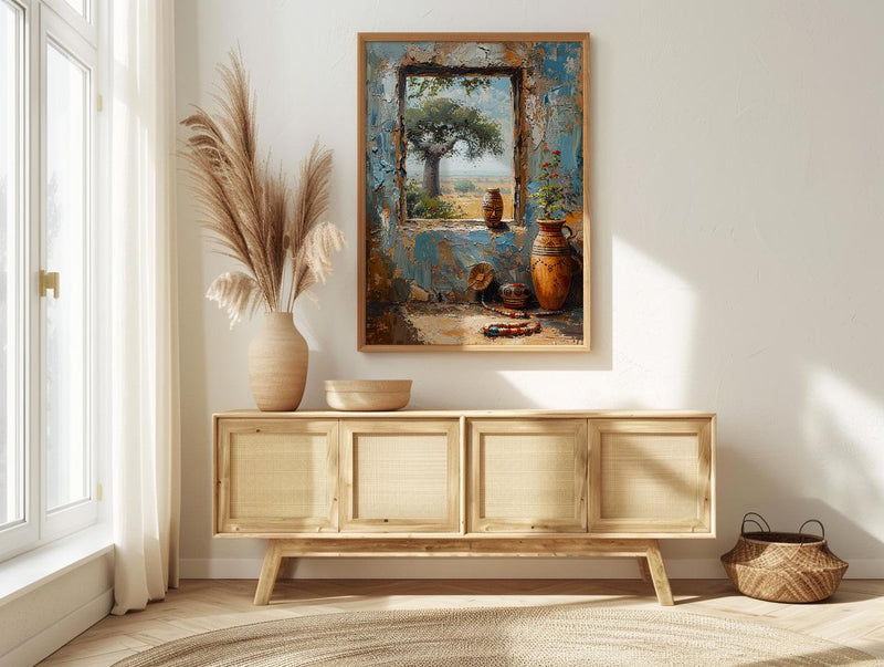 Impasto African Baobab Window Art Print - Tribal Art Poster