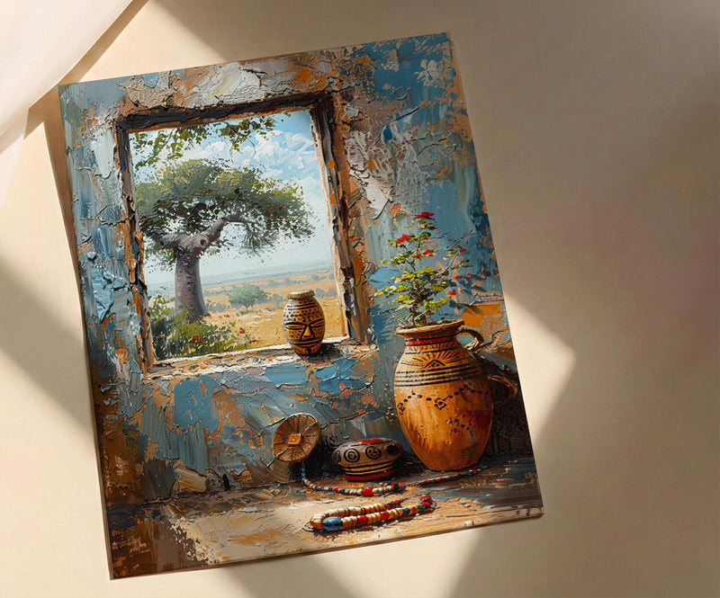 Impasto African Baobab Window Art Print - Tribal Art Poster