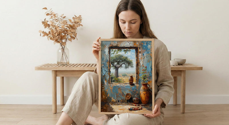 Impasto African Baobab Window Art Print - Tribal Art Poster