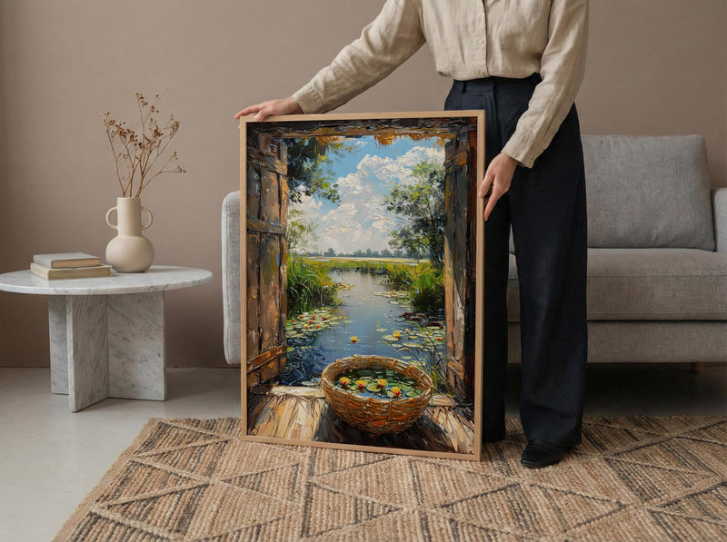 Textured Botswana River Window Wall Art - Hippo Art Print