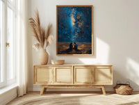Sahara Desert Art Print, Night Sky Poster, African Milky Way Wall Art, Romantic Campfire Decor, Blue Gold Painting