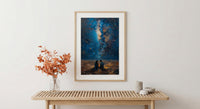 Sahara Desert Art Print, Night Sky Poster, African Milky Way Wall Art, Romantic Campfire Decor, Blue Gold Painting