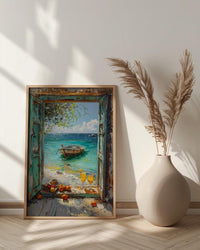 Zanzibar Wall Art, Tropical Beach Art Print, Open Window Poster, Ocean Landscape Painting, Summer Holiday Decor