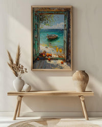 Zanzibar Wall Art, Tropical Beach Art Print, Open Window Poster, Ocean Landscape Painting, Summer Holiday Decor