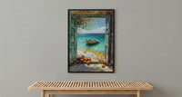 Zanzibar Wall Art, Tropical Beach Art Print, Open Window Poster, Ocean Landscape Painting, Summer Holiday Decor