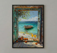 Zanzibar Wall Art, Tropical Beach Art Print, Open Window Poster, Ocean Landscape Painting, Summer Holiday Decor