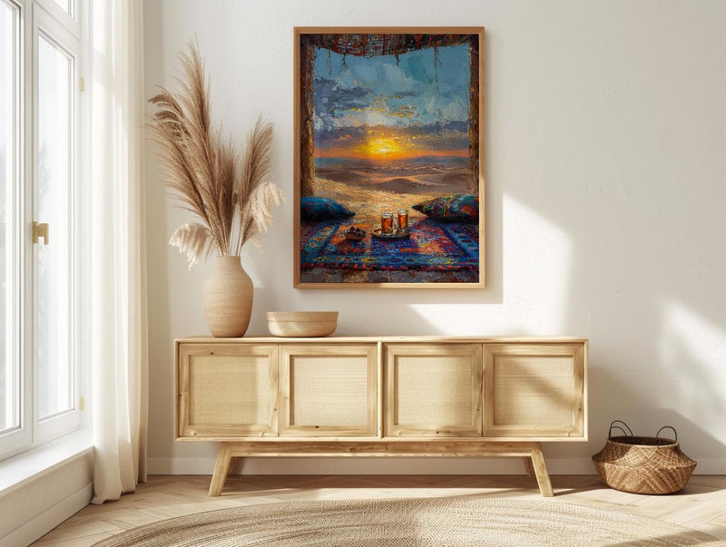 Moroccan Desert Poster, Sahara Tent Window Art Print, Boho Sand Dunes Wall Art, Sunset Landscape Painting