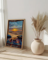 Moroccan Desert Poster, Sahara Tent Window Art Print, Boho Sand Dunes Wall Art, Sunset Landscape Painting