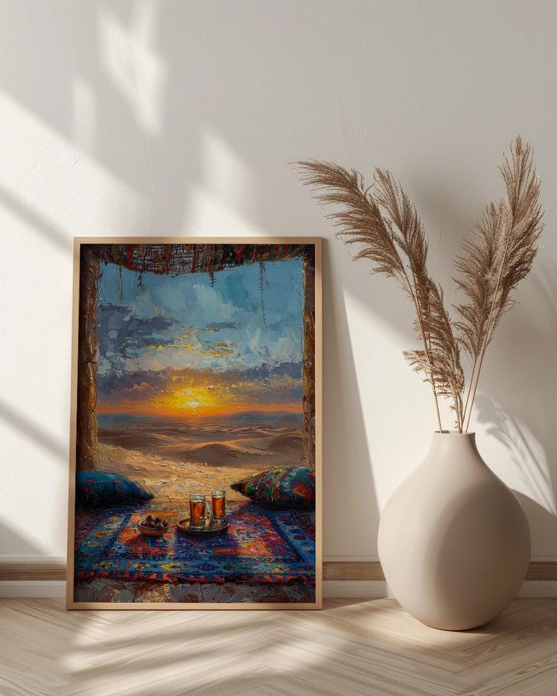 Moroccan Desert Poster, Sahara Tent Window Art Print, Boho Sand Dunes Wall Art, Sunset Landscape Painting