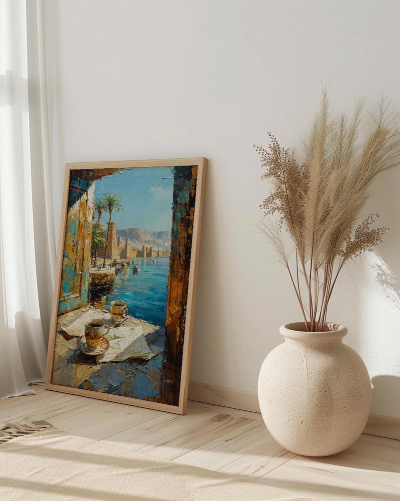Egypt Nile River Poster, Ancient Temple Art Print, History Lover Wall Art, Open Window View, River Landscape