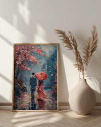 Japan Wall Art, Kyoto Cherry Blossom Art Print, Romantic Couple Poster, Spring Floral Painting, Asian Travel Decor