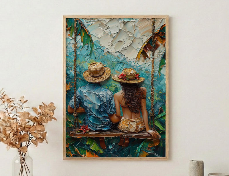 Bali Poster, Ubud Rice Terrace Art Print, Jungle Swing Wall Art, Tropical Nature Painting, Boho Asian Decor