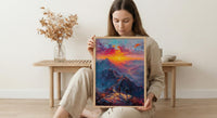 China Art Print, Great Wall Poster, Ancient Sunrise Wall Art, Couple Hiking Painting, Asian History Decor