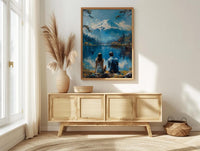 Mount Fuji Poster, Japan Lake Art Print, Serene Nature Wall Art, Peaceful Couple Painting, Zen Asian Decor
